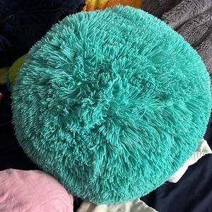 Teal fluffy throw pillow